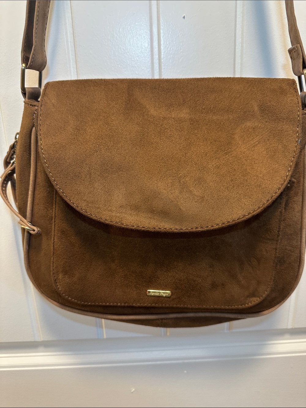 Brown Suede Crossbody Shoulder Bag